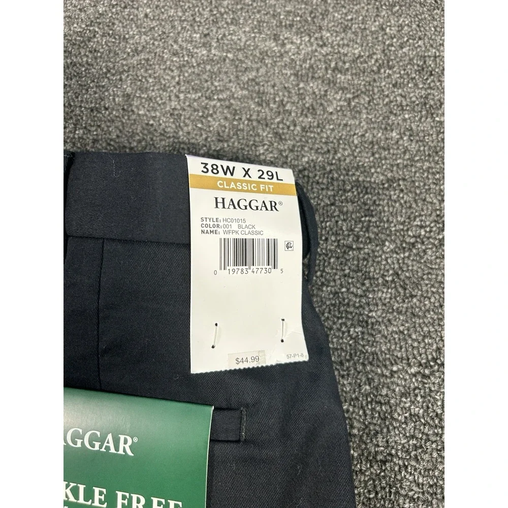 New Haggar Wrinkle Free Performance Khakis Mens 38x29‎ Black Moisture Wicking